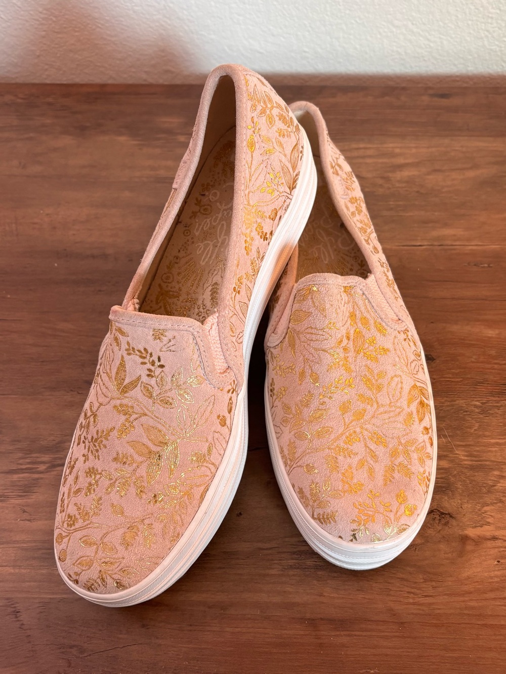 Keds x Rifle Paper Co Pink and Gold Floral Slip On Shoes